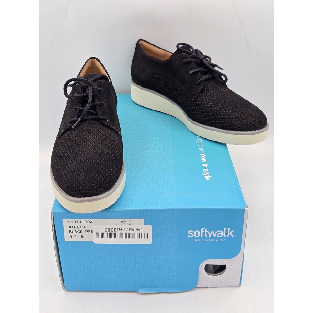 New Softwalk Oxfords Flats Black Shoes Womens 5.5M Willis Wedge Suede